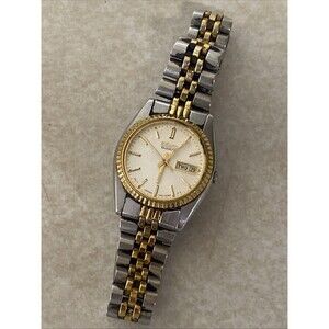 Seiko Watch Women 24mm Silver Dial Two Tone Daydate Round 7N83-0041